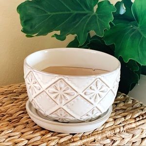 Elegant Cream Ceramic Planter with Saucer